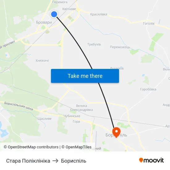 Стара Поліклініка to Бориспіль map