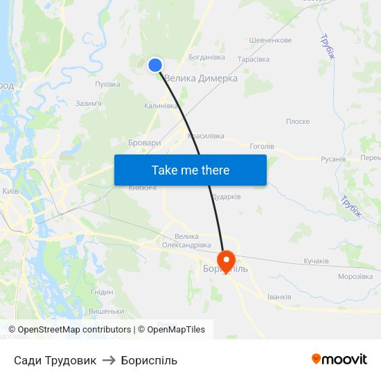 Сади Трудовик to Бориспіль map