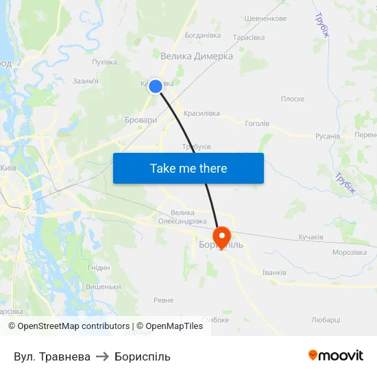 Вул. Травнева to Бориспіль map