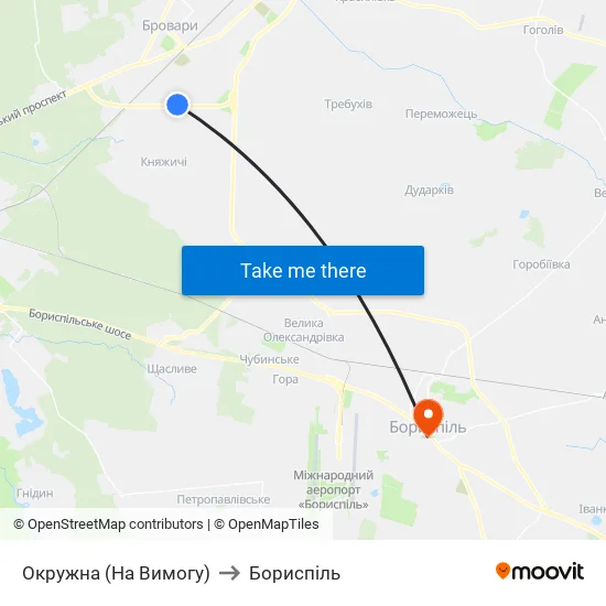 Окружна (На Вимогу) to Бориспіль map