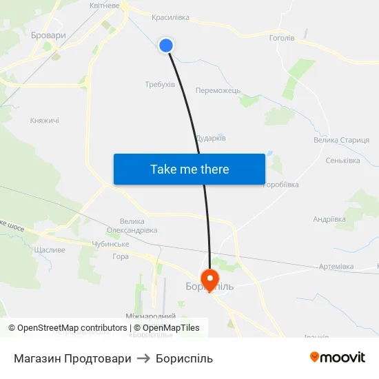 Магазин Продтовари to Бориспіль map