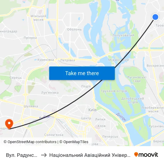 Вул. Радунська to Національний Авіаційний Університет map
