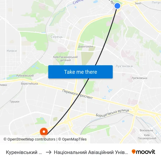 Куренівський Парк to Національний Авіаційний Університет map
