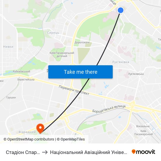 Стадіон Спартак to Національний Авіаційний Університет map