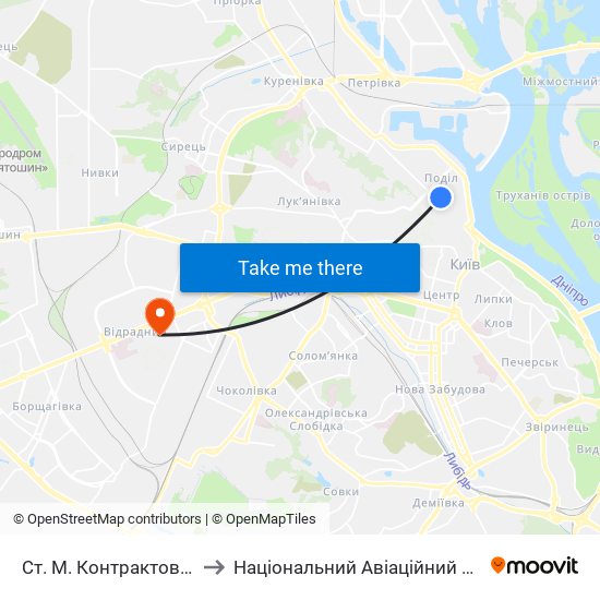 Ст. М. Контрактова Площа to Національний Авіаційний Університет map