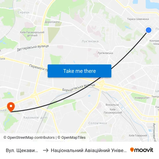 Вул. Щекавицька to Національний Авіаційний Університет map