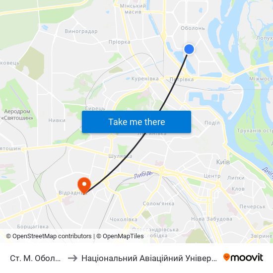 Ст. М. Оболонь to Національний Авіаційний Університет map