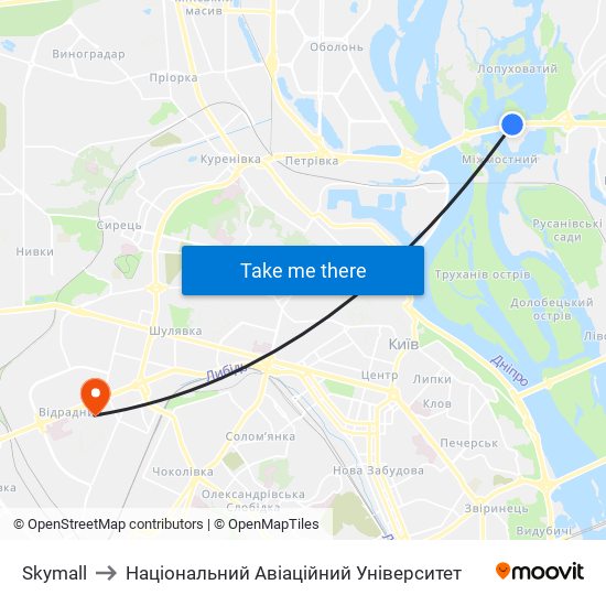 Skymall to Національний Авіаційний Університет map