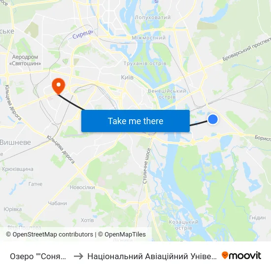 Озеро ""Сонячне"" to Національний Авіаційний Університет map