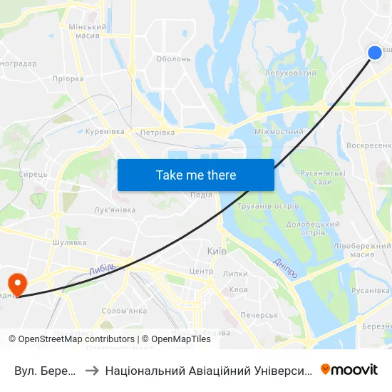 Вул. Беретті to Національний Авіаційний Університет map