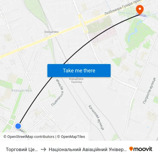 Торговий Центр to Національний Авіаційний Університет map