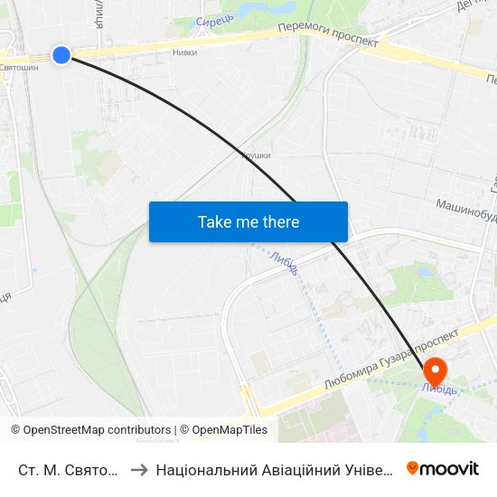 Ст. М. Святошин to Національний Авіаційний Університет map