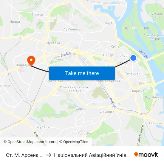 Ст. М. Арсенальна to Національний Авіаційний Університет map