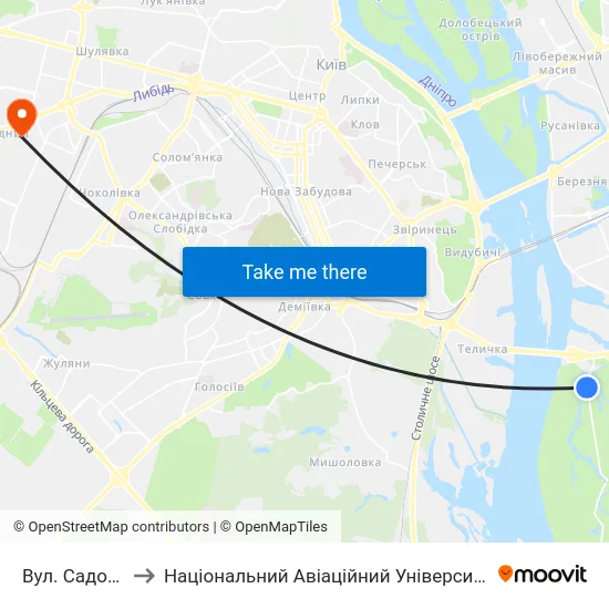 Вул. Садова to Національний Авіаційний Університет map