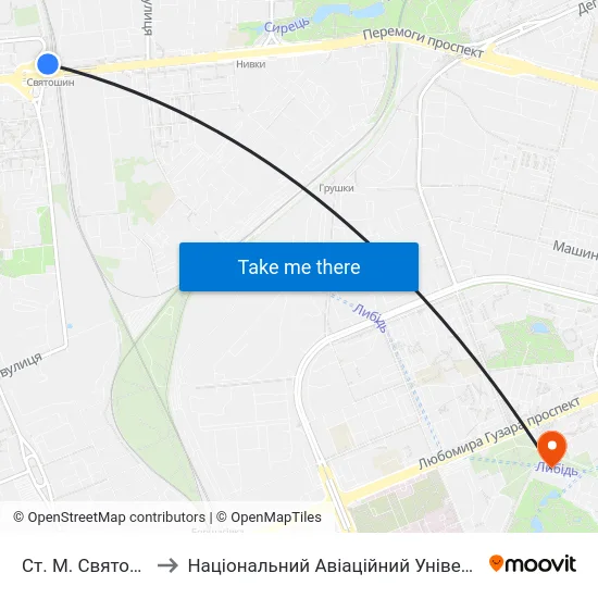 Ст. М. Святошин to Національний Авіаційний Університет map