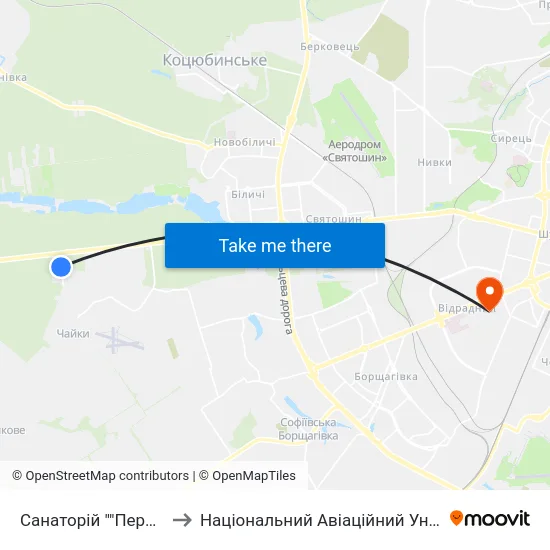Санаторій ""Перемога"" to Національний Авіаційний Університет map