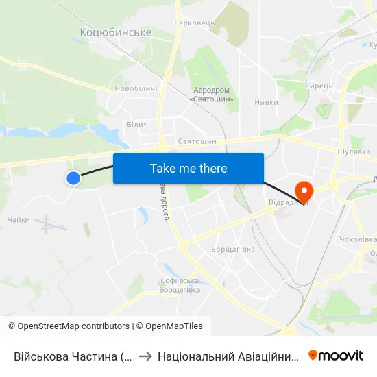 Військова Частина (На Вимогу) to Національний Авіаційний Університет map