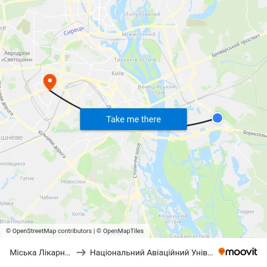 Міська Лікарня №1 to Національний Авіаційний Університет map