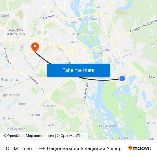 Ст. М. Позняки to Національний Авіаційний Університет map