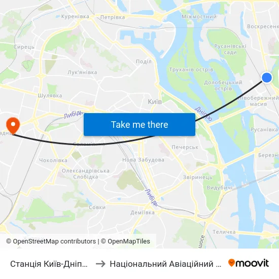 Станція Київ-Дніпровський to Національний Авіаційний Університет map