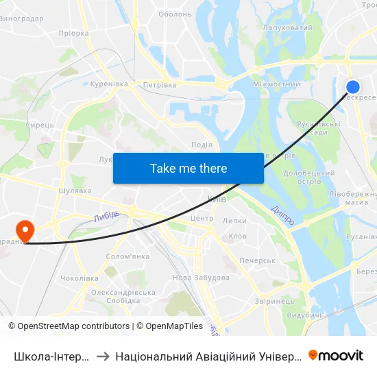Школа-Інтернат to Національний Авіаційний Університет map