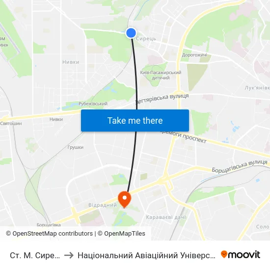 Ст. М. Сирець to Національний Авіаційний Університет map