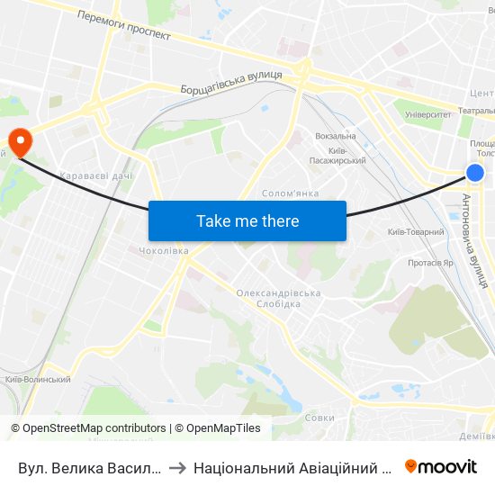 Вул. Велика Васильківська to Національний Авіаційний Університет map