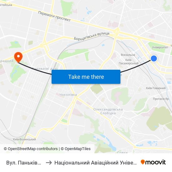 Вул. Паньківська to Національний Авіаційний Університет map