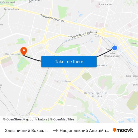 Залізничний Вокзал Центральний to Національний Авіаційний Університет map