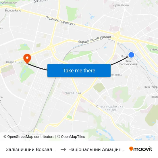 Залізничний Вокзал Центральний to Національний Авіаційний Університет map
