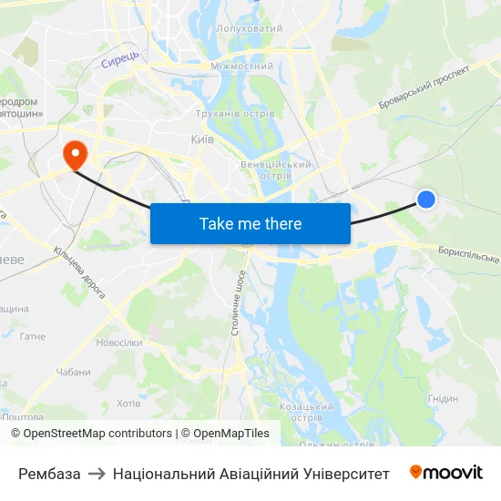 Рембаза to Національний Авіаційний Університет map