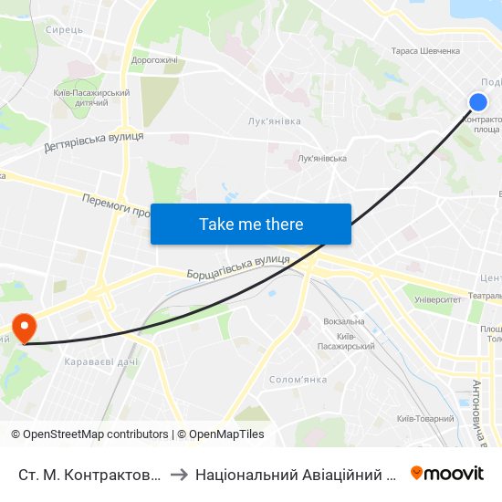 Ст. М. Контрактова Площа to Національний Авіаційний Університет map