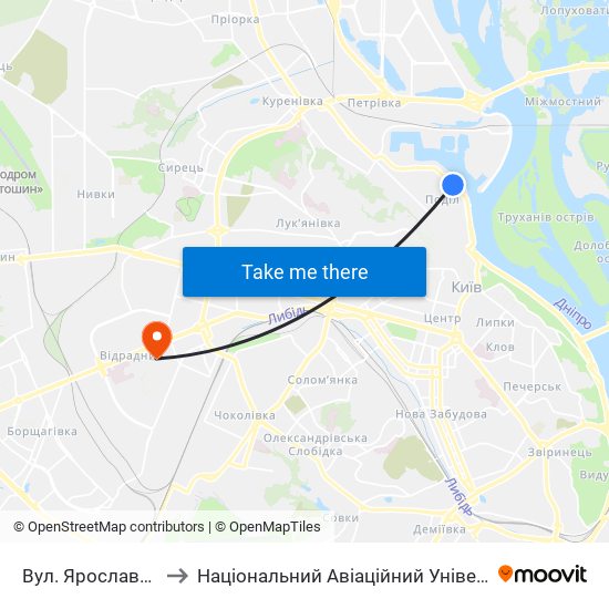 Вул. Ярославська to Національний Авіаційний Університет map