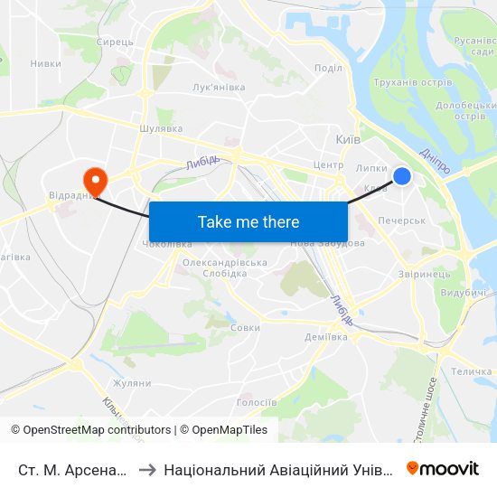Ст. М. Арсенальна to Національний Авіаційний Університет map