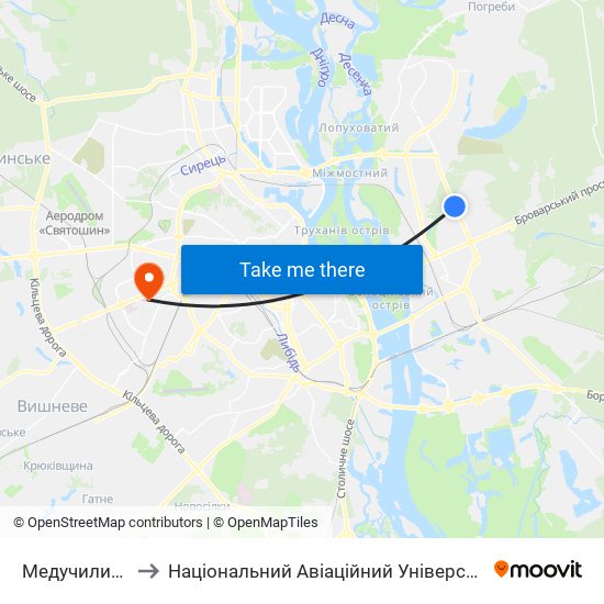 Медучилище to Національний Авіаційний Університет map