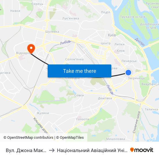 Вул. Джона Маккейна to Національний Авіаційний Університет map