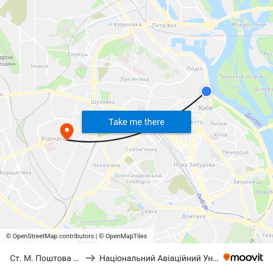 Ст. М. Поштова Площа to Національний Авіаційний Університет map
