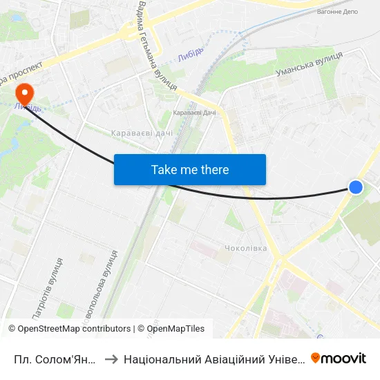 Пл. Солом'Янська to Національний Авіаційний Університет map