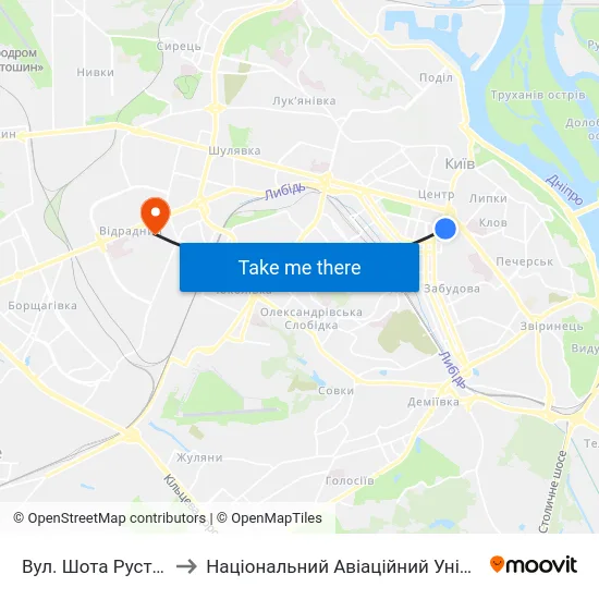 Вул. Шота Руставелі to Національний Авіаційний Університет map