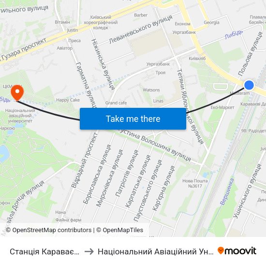 Станція Караваєвi Дачі to Національний Авіаційний Університет map
