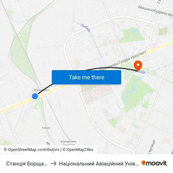 Станція Борщагівка to Національний Авіаційний Університет map