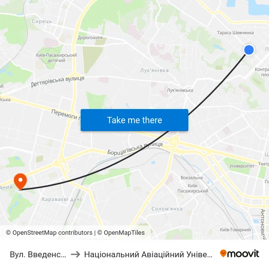 Вул. Введенська to Національний Авіаційний Університет map