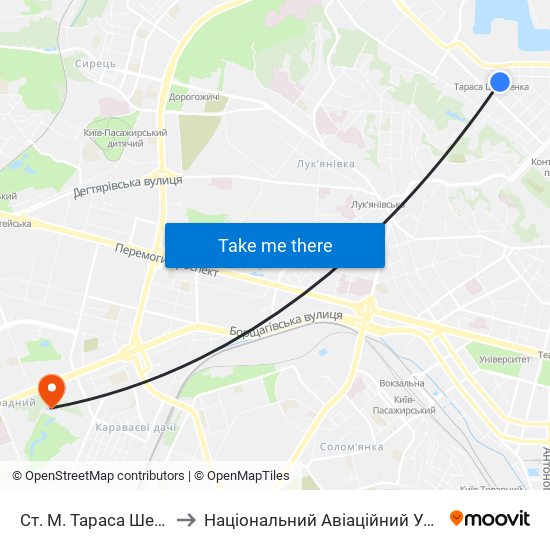 Ст. М. Тараса Шевченка to Національний Авіаційний Університет map