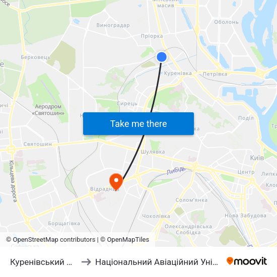 Куренівський Ринок to Національний Авіаційний Університет map