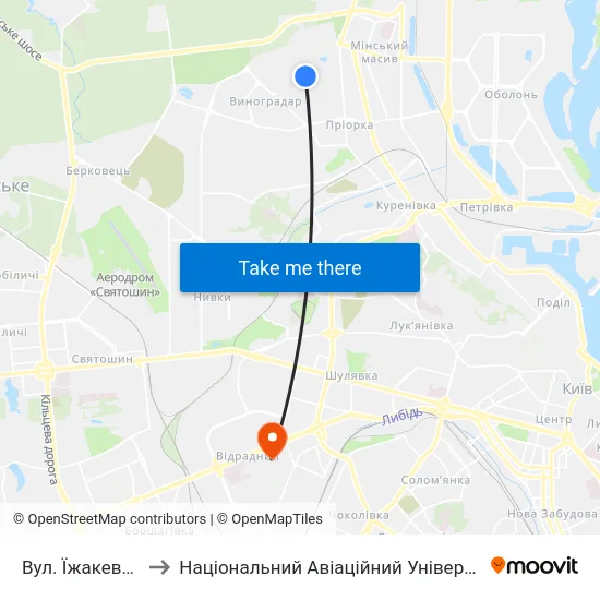 Вул. Їжакевича to Національний Авіаційний Університет map