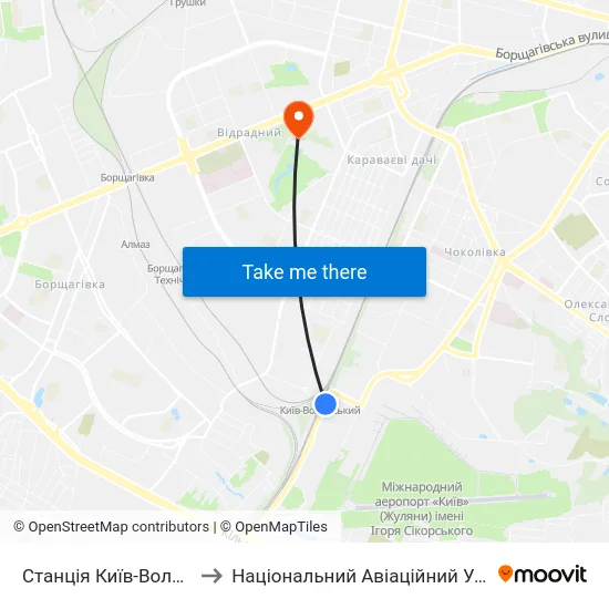 Станція Київ-Волинський to Національний Авіаційний Університет map
