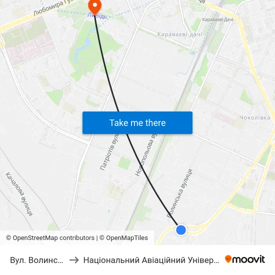 Вул. Волинська to Національний Авіаційний Університет map