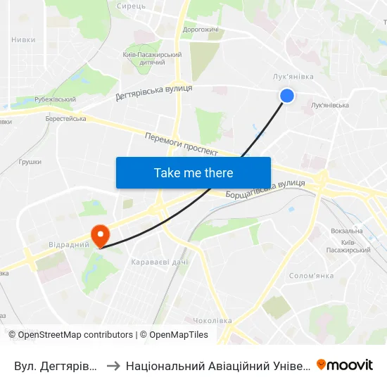 Вул. Дегтярівська to Національний Авіаційний Університет map