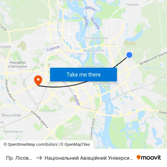 Пр. Лісовий to Національний Авіаційний Університет map