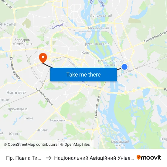Пр. Павла Тичини to Національний Авіаційний Університет map